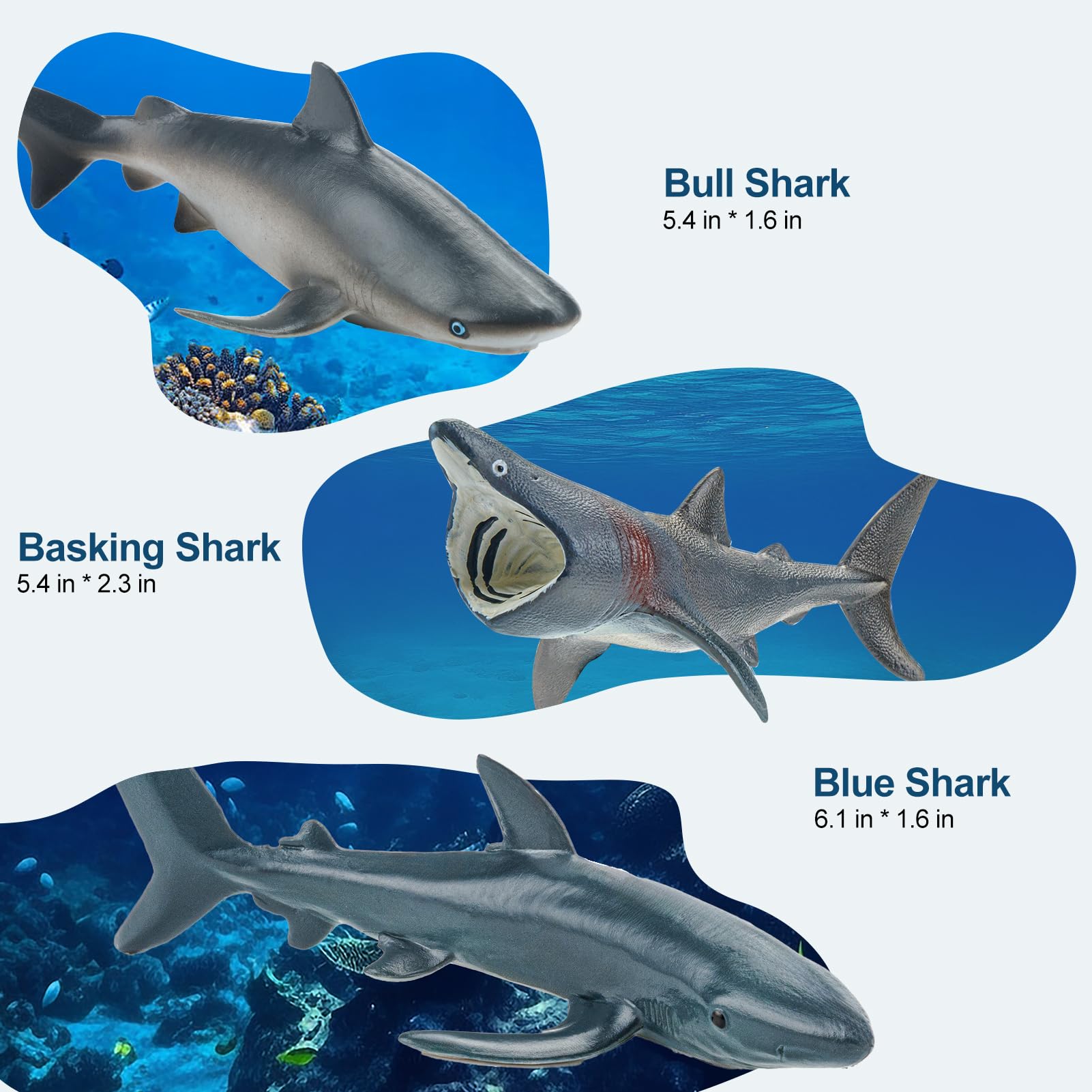 THINKBAY 6-Pack Realistic Shark Figurines (5-7") – BPA-Free Bath Toys, Cake Toppers & Party Favors for Kids