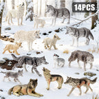 THINKBAY 14PCS Wolf Figurines – Realistic Forest Wolf Toys for Toddlers, Gifts & Cake Toppers
