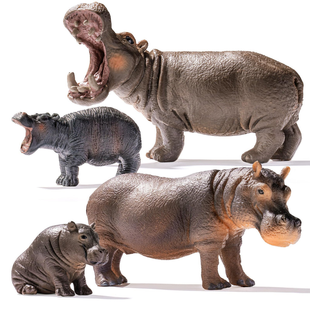 THINKBAY 4PCS Hippo Safari Figurines – Realistic Hippos & Cubs for Kids, Cake Toppers & Gifts