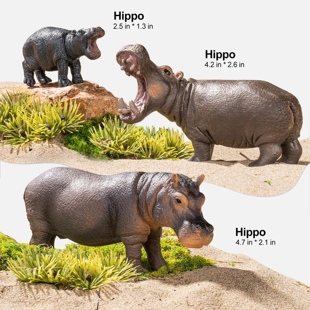 THINKBAY 4PCS Hippo Safari Figurines – Realistic Hippos & Cubs for Kids, Cake Toppers & Gifts