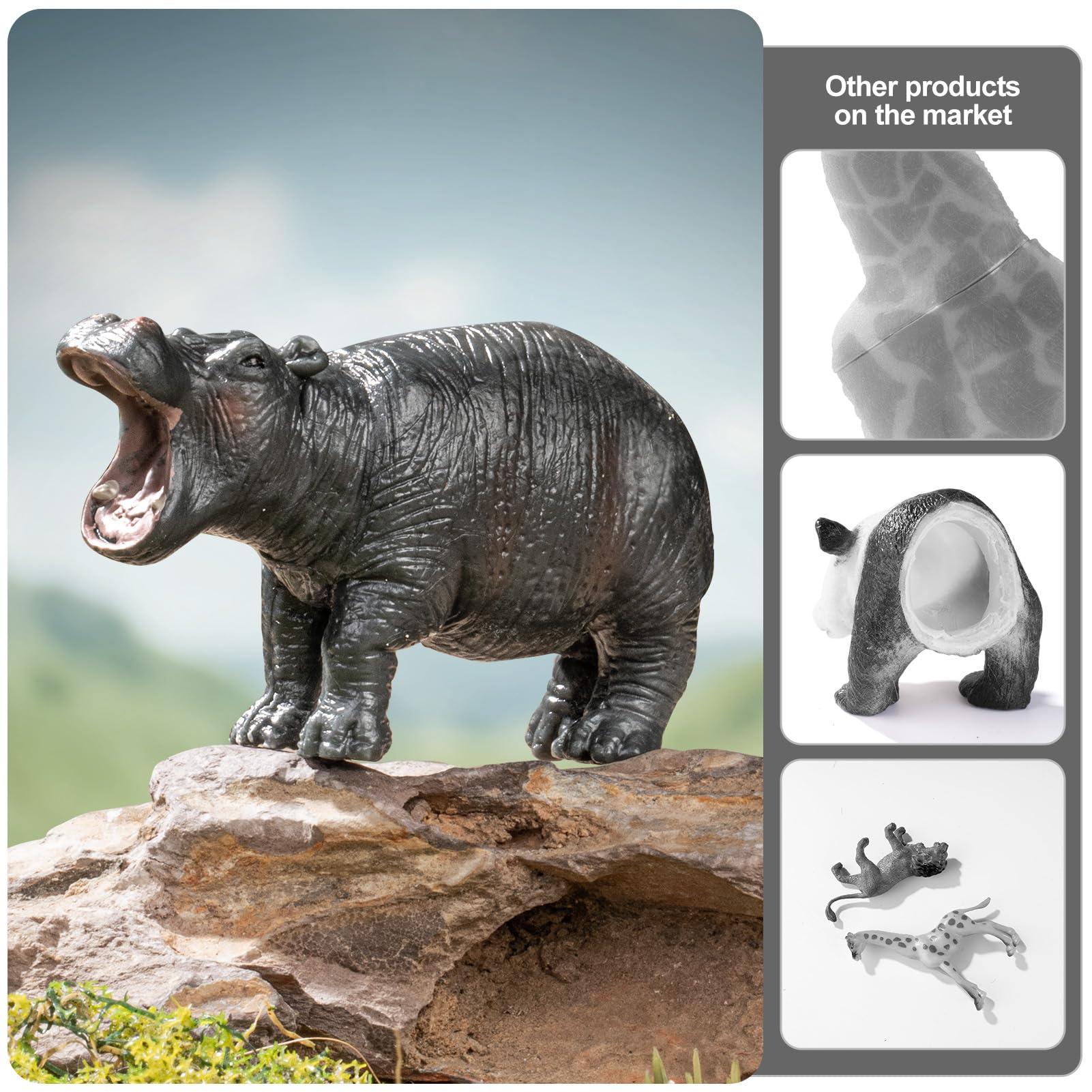 THINKBAY 4PCS Hippo Safari Figurines – Realistic Hippos & Cubs for Kids, Cake Toppers & Gifts