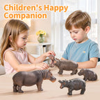 THINKBAY 4PCS Hippo Safari Figurines – Realistic Hippos & Cubs for Kids, Cake Toppers & Gifts