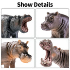 THINKBAY 4PCS Hippo Safari Figurines – Realistic Hippos & Cubs for Kids, Cake Toppers & Gifts