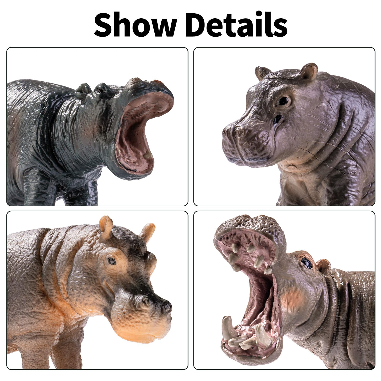 THINKBAY 4PCS Hippo Safari Figurines – Realistic Hippos & Cubs for Kids, Cake Toppers & Gifts