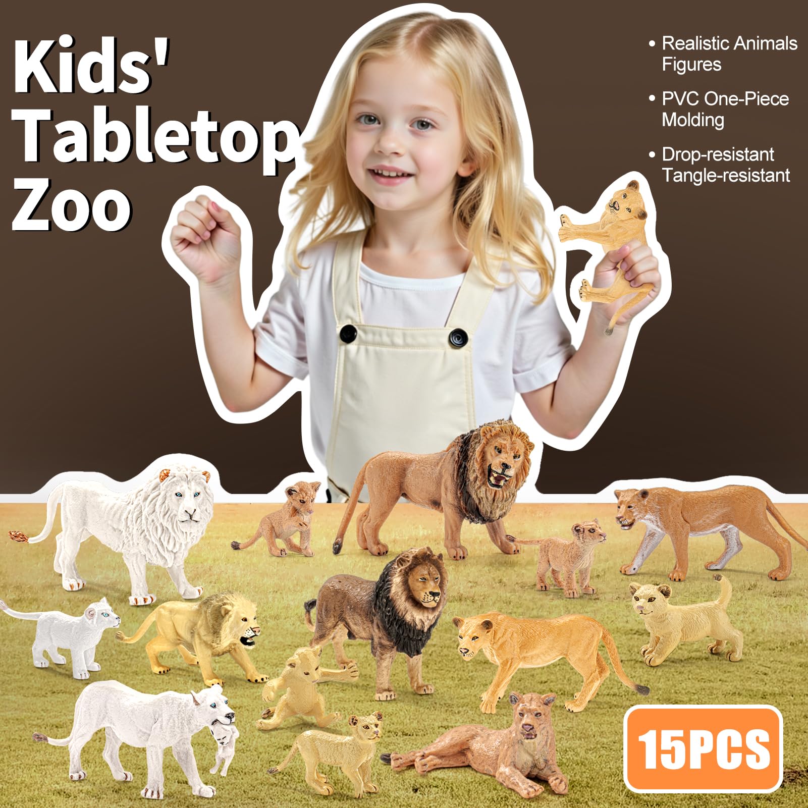 THINKBAY 15PCS Lion Figurines – Realistic Lion Family for Kids, Cake Toppers & Play