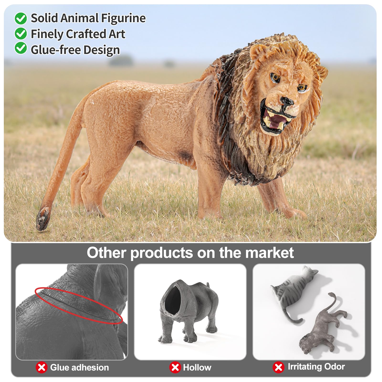 THINKBAY 15PCS Lion Figurines – Realistic Lion Family for Kids, Cake Toppers & Play