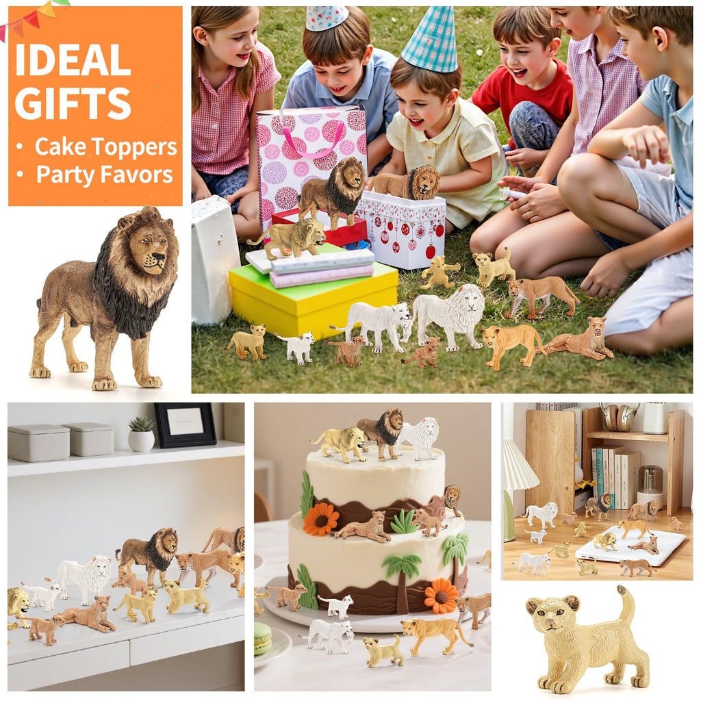 THINKBAY 15PCS Lion Figurines – Realistic Lion Family for Kids, Cake Toppers & Play