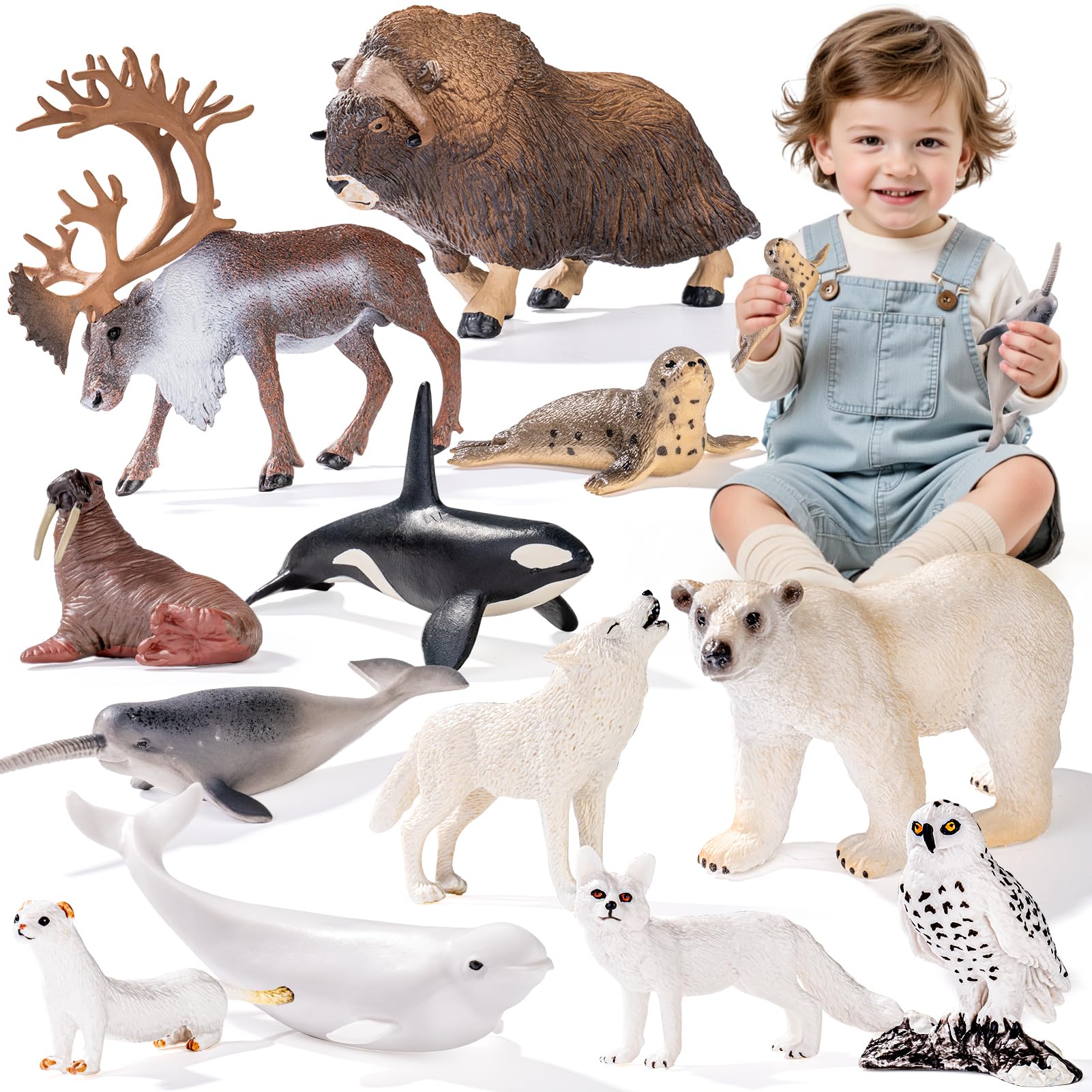 ThinkBay 12-Piece Arctic Animal Figurines (4-7 inches) – Realistic PVC Figures for Play & Party Favors
