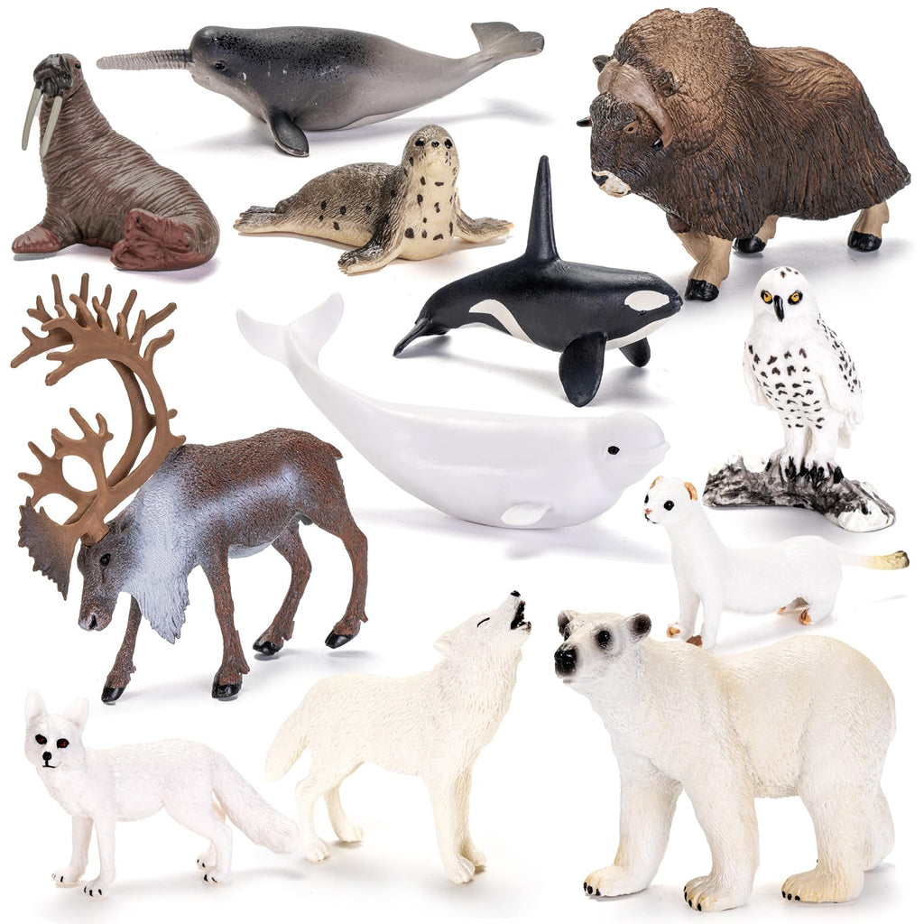ThinkBay 12-Piece Arctic Animal Figurines (4-7 inches) – Realistic PVC Figures for Play & Party Favors