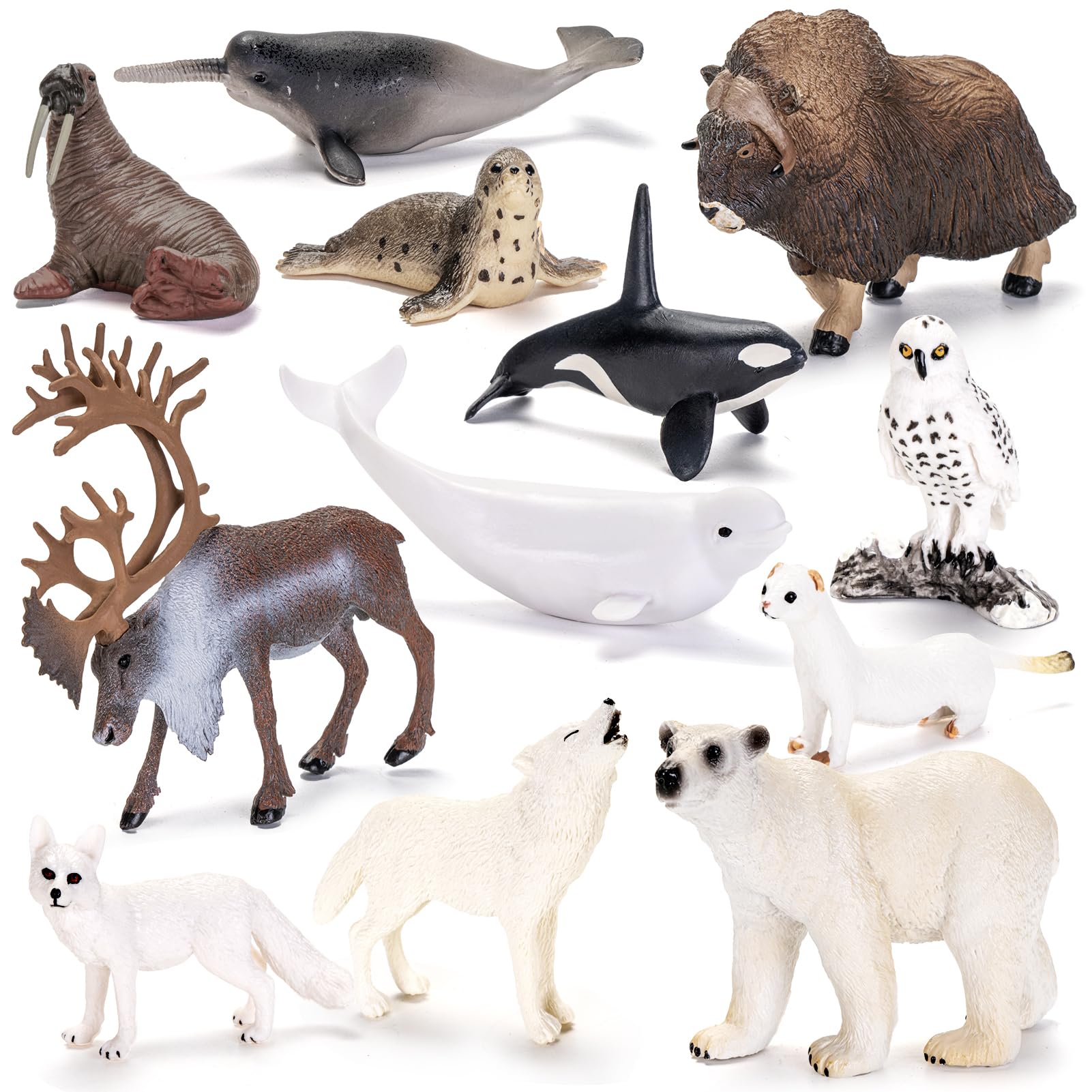 ThinkBay 12-Piece Arctic Animal Figurines (4-7 inches) – Realistic PVC Figures for Play & Party Favors
