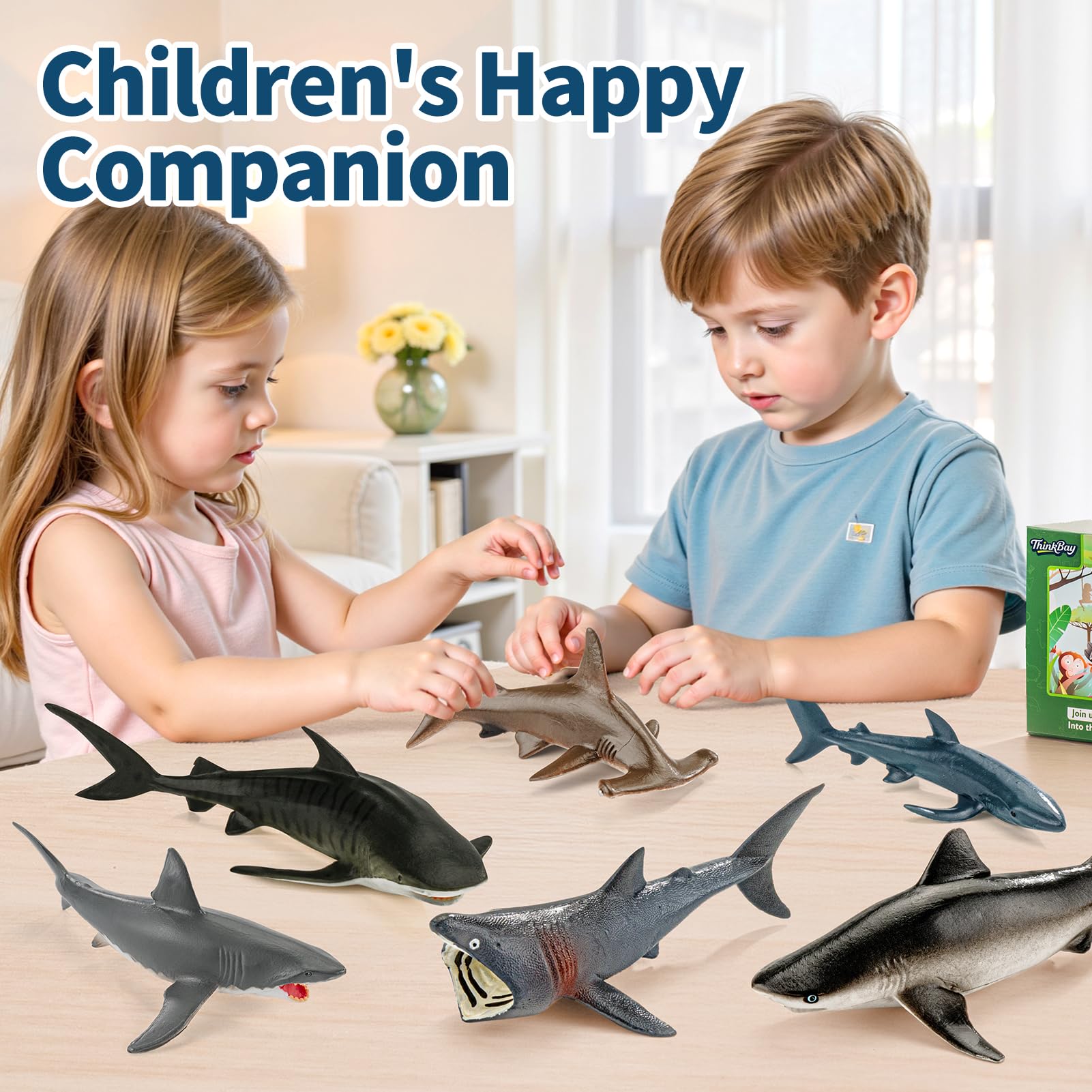THINKBAY 6-Pack Realistic Shark Figurines (5-7") – BPA-Free Bath Toys, Cake Toppers & Party Favors for Kids