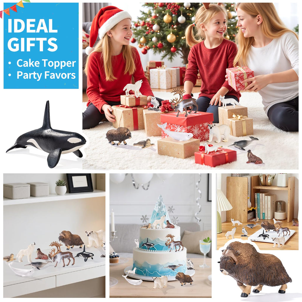 ThinkBay 12-Piece Arctic Animal Figurines (4-7 inches) – Realistic PVC Figures for Play & Party Favors