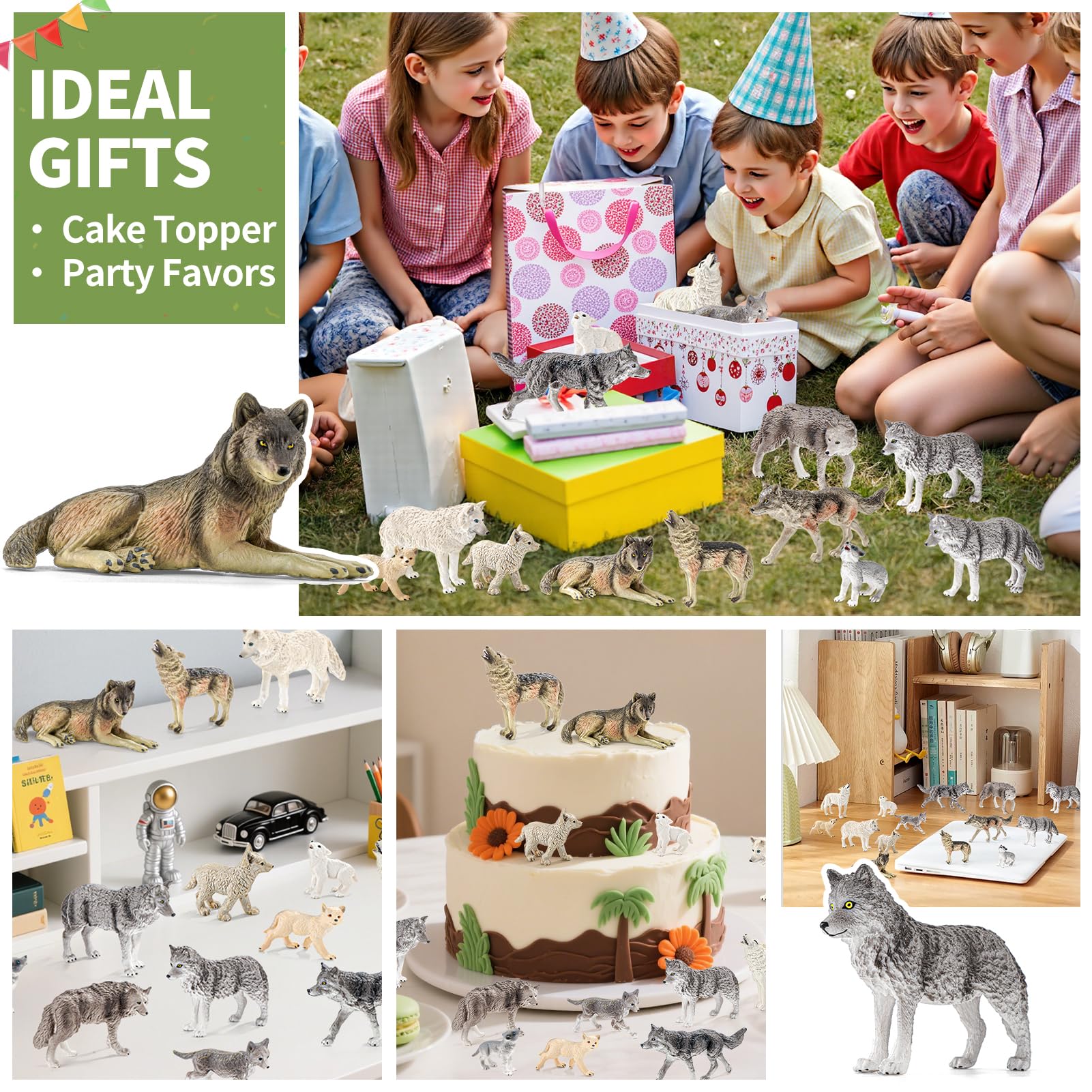 THINKBAY 14PCS Wolf Figurines – Realistic Forest Wolf Toys for Toddlers, Gifts & Cake Toppers