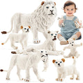 THINKBAY 7-Piece White Lion Toys Figurines – Jungle Lion Family, Realistic Zoo Animals, Cake Toppers