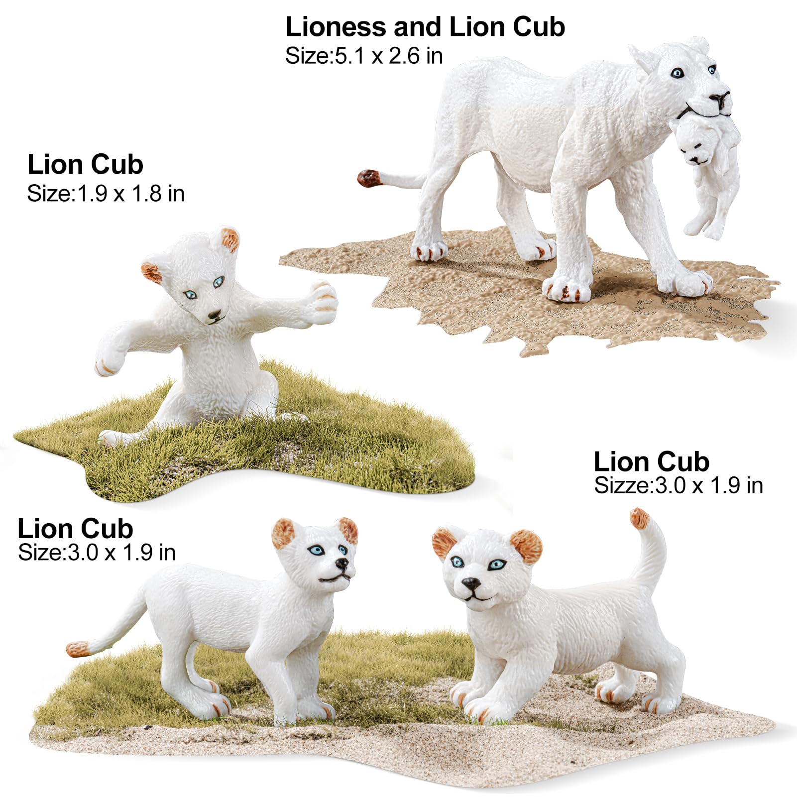 THINKBAY 7-Piece White Lion Toys Figurines – Jungle Lion Family, Realistic Zoo Animals, Cake Toppers