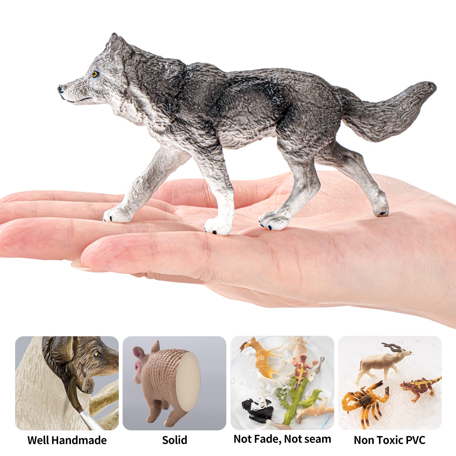 THINKBAY 14PCS Wolf Figurines – Realistic Forest Wolf Toys for Toddlers, Gifts & Cake Toppers