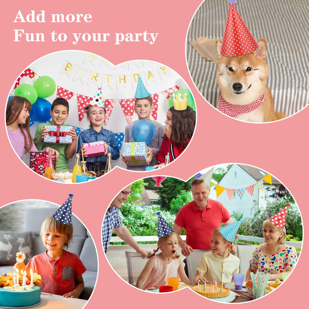 Thinp 11 Pcs Adorable Party Hats Set – 9 Cone Hats + 2 Crowns for Pet Birthday Decor