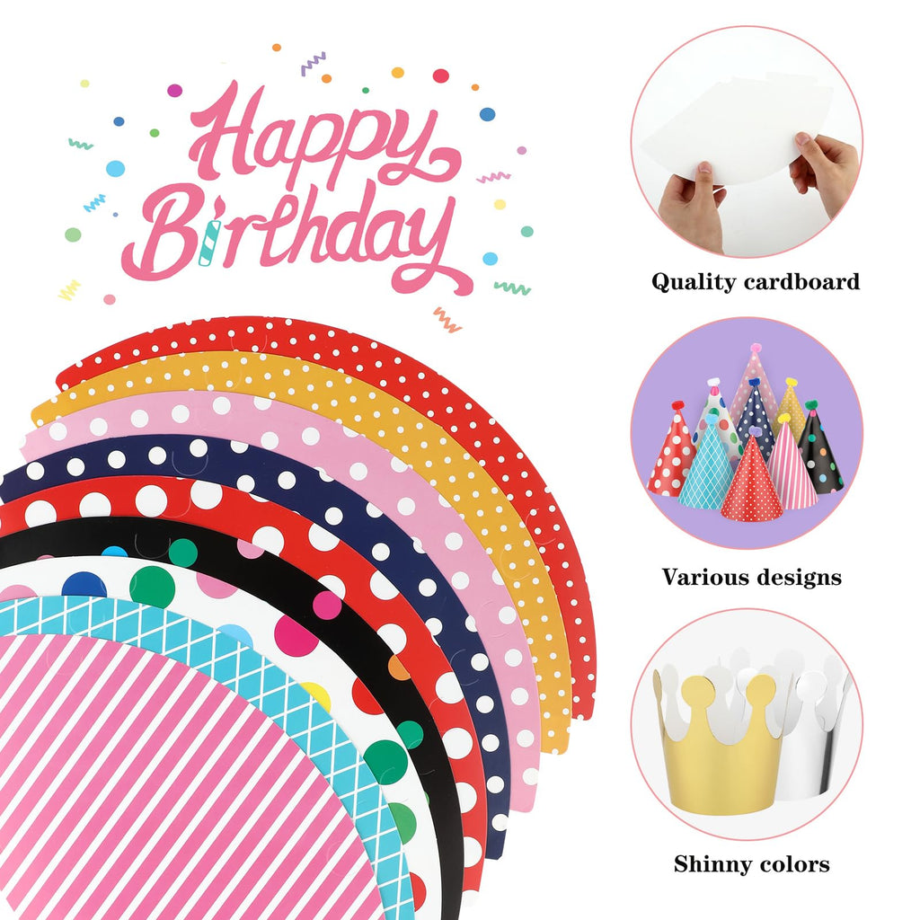 Thinp 11 Pcs Adorable Party Hats Set – 9 Cone Hats + 2 Crowns for Pet Birthday Decor
