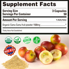 Peruvian Naturals Organic Vitamin C from Camu Camu Capsules 1,500mg - 300 Vegan Pills, Natural Vitamin C from Whole Food Camu Berry Organic, Non-GMO