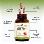 Herbal Roots Organic Beet Root Powder Capsules - 1,500mg per Serving | USDA Organic