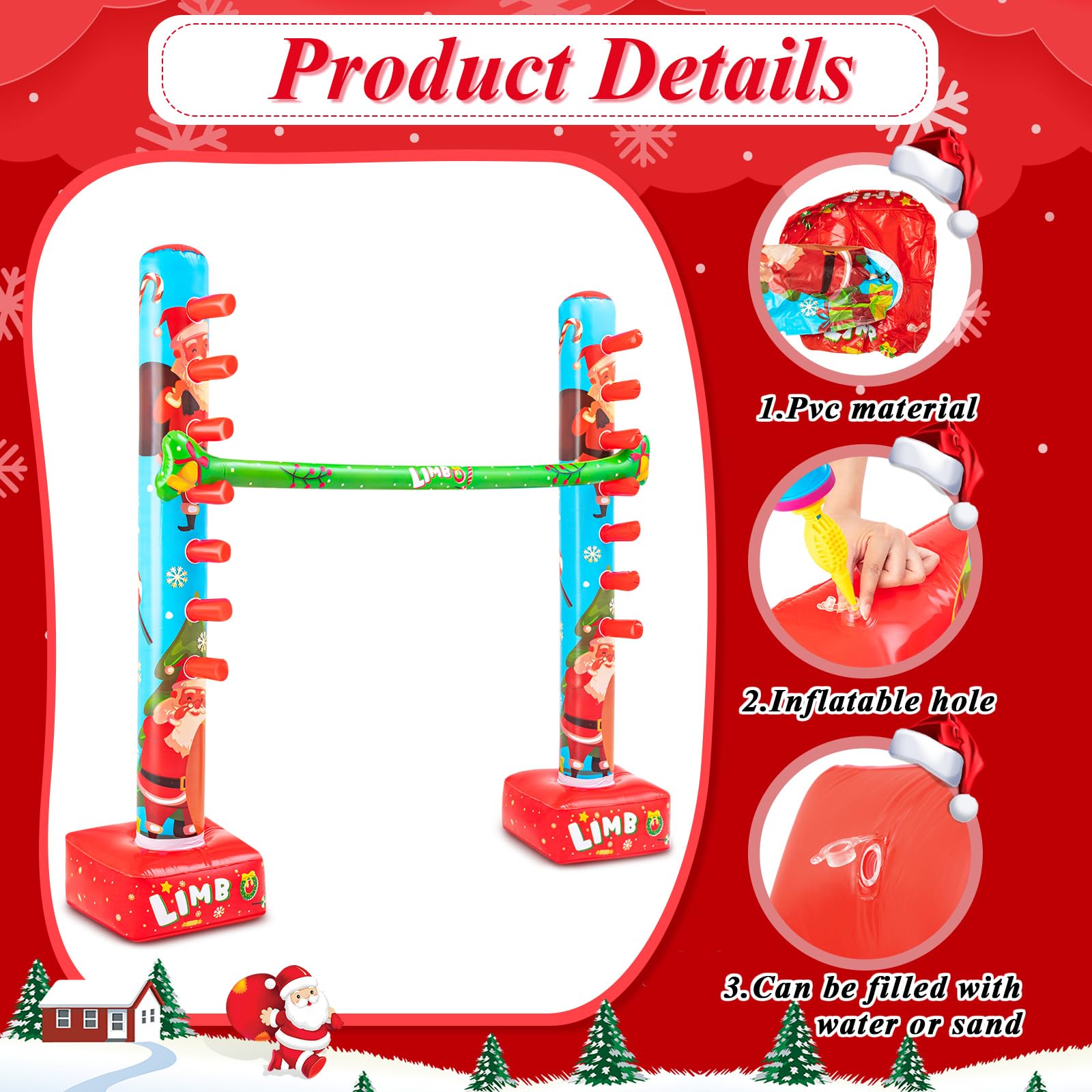 Threan 60 Inch Christmas Inflatable Limbo – Indoor/Outdoor Holiday Party Game