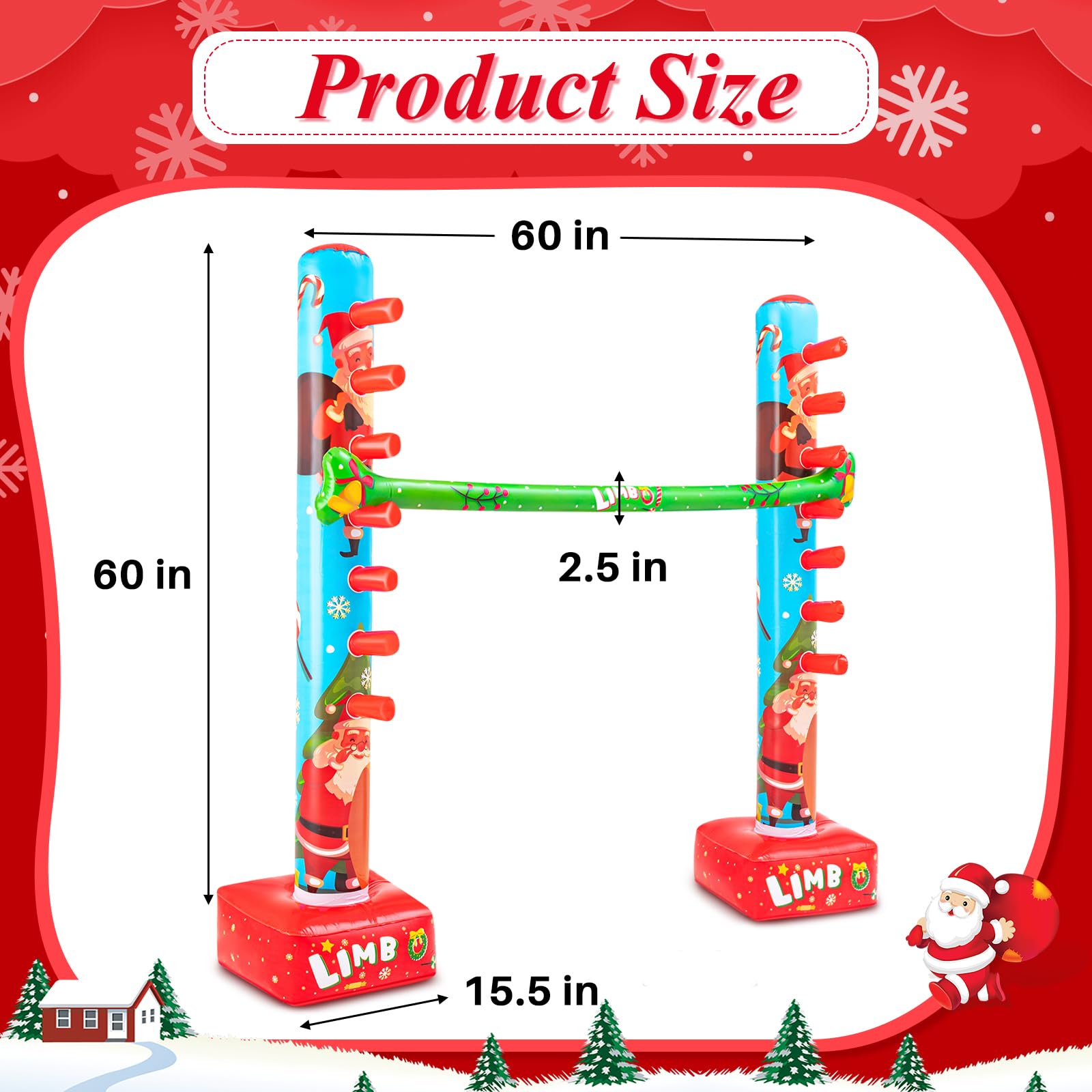 Threan 60 Inch Christmas Inflatable Limbo – Indoor/Outdoor Holiday Party Game