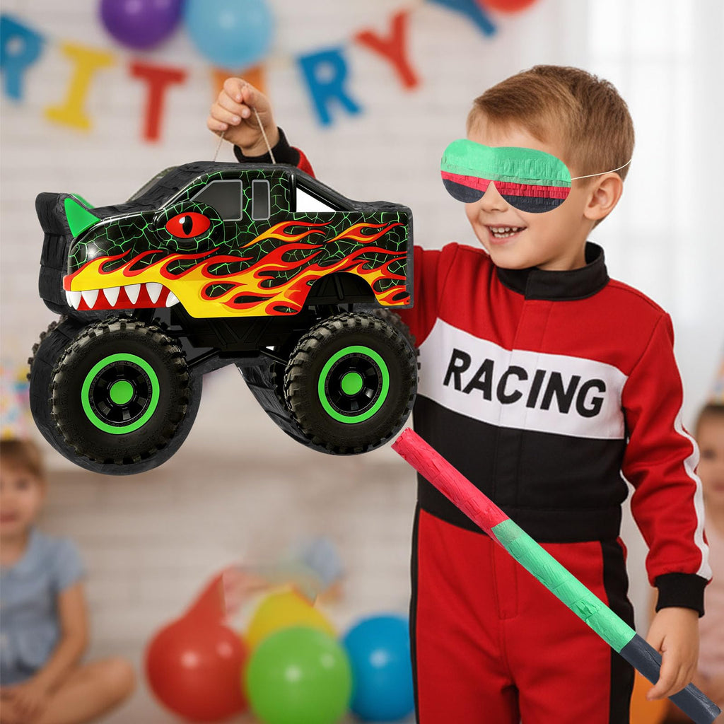 Threan Dino Monster Truck Piñata – Party Decoration & Blindfold
