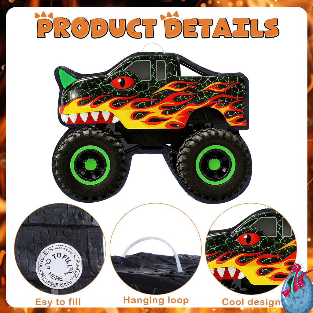 Threan Dino Monster Truck Piñata – Party Decoration & Blindfold