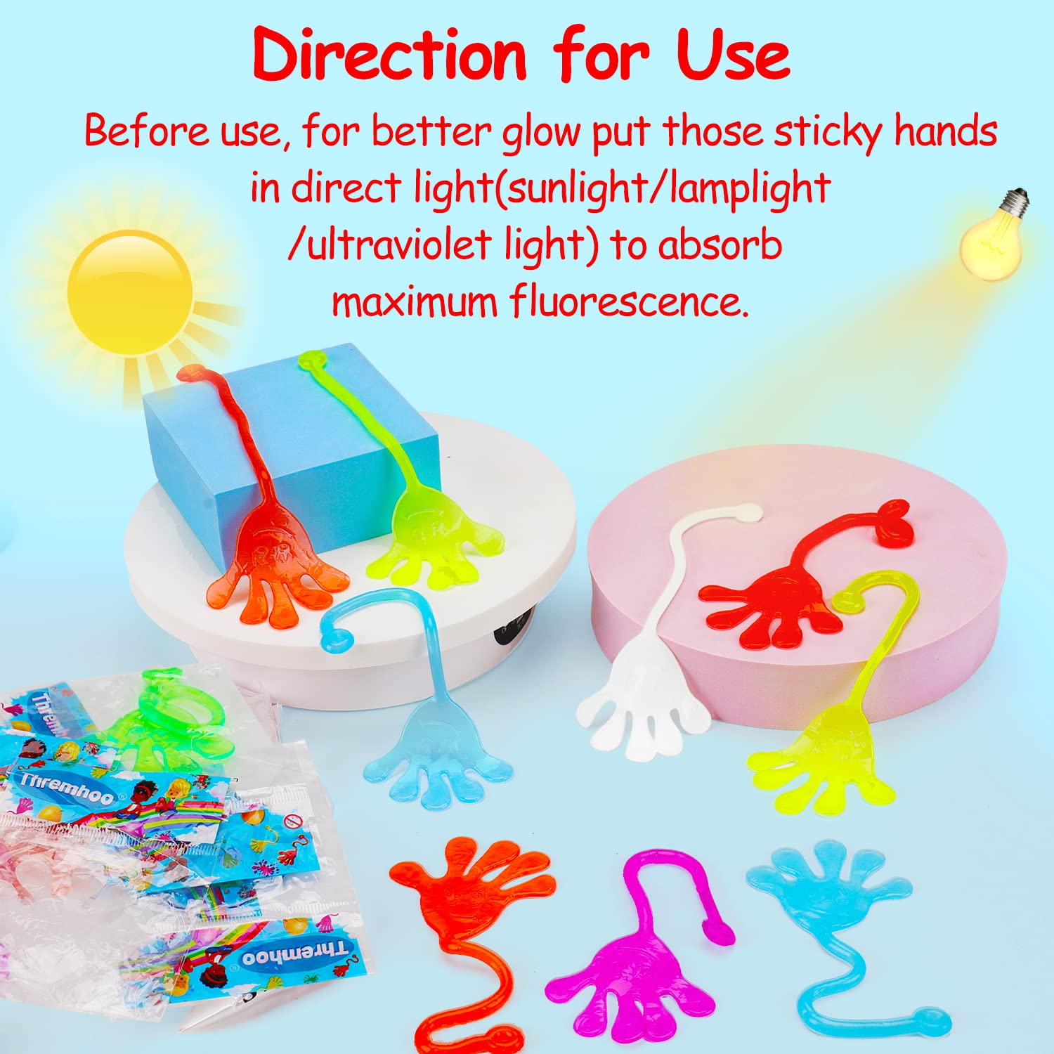 Thremhoo 40-Pcs Glow-in-the-Dark Sticky Hands – Party Favors & Piñata Fillers