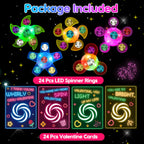 Thremhoo 24Pcs LED Light Up Fidget Spinner Rings with Valentines Cards – Classroom Party Favors Bulk