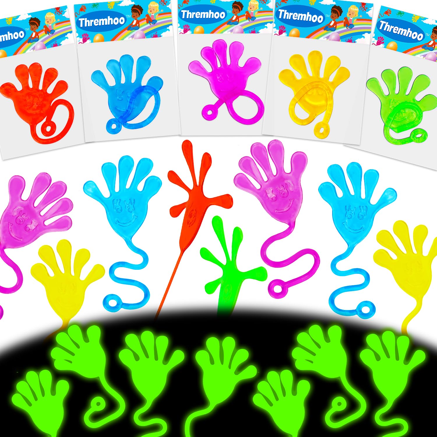 Thremhoo 40-Pcs Glow-in-the-Dark Sticky Hands – Party Favors & Piñata Fillers
