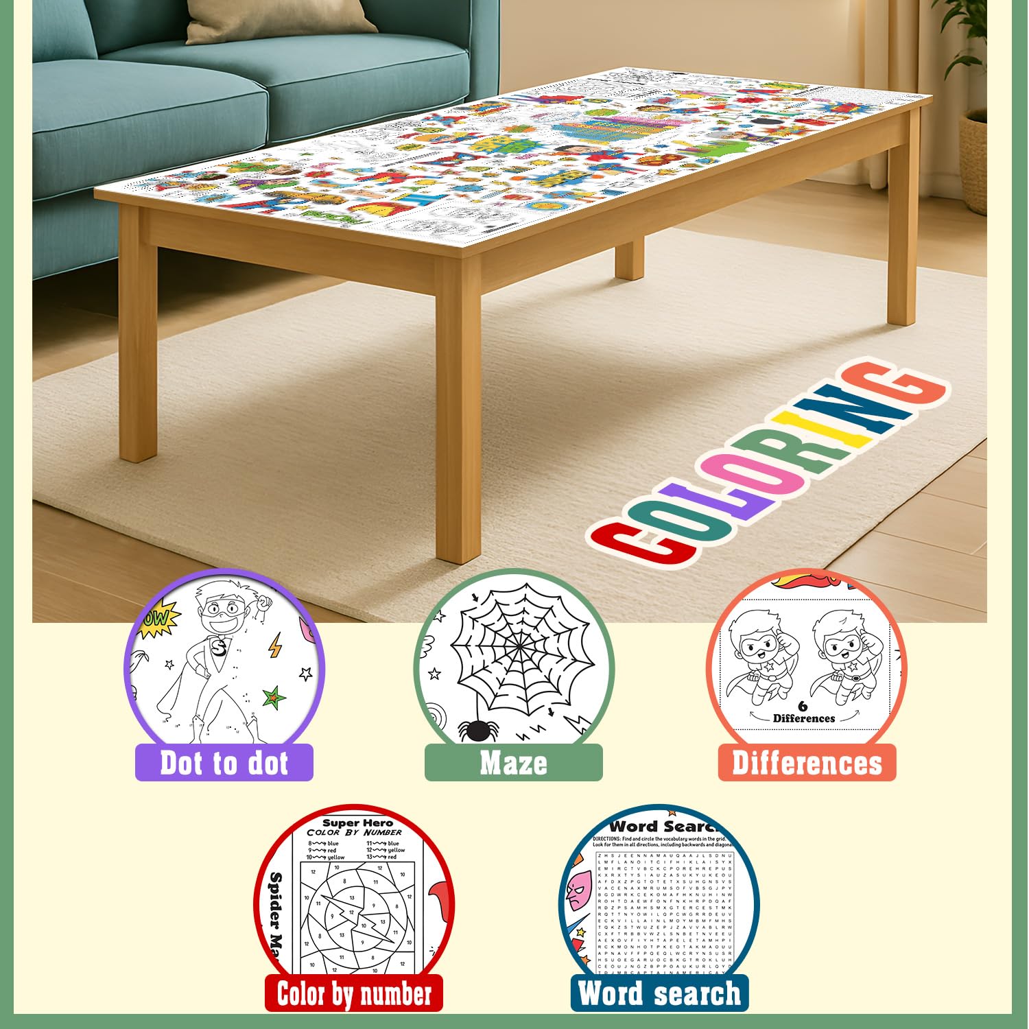 Thtags Superhelden-Mal-Tischdecke – Riesiges 76x183 cm Malposter für Partys