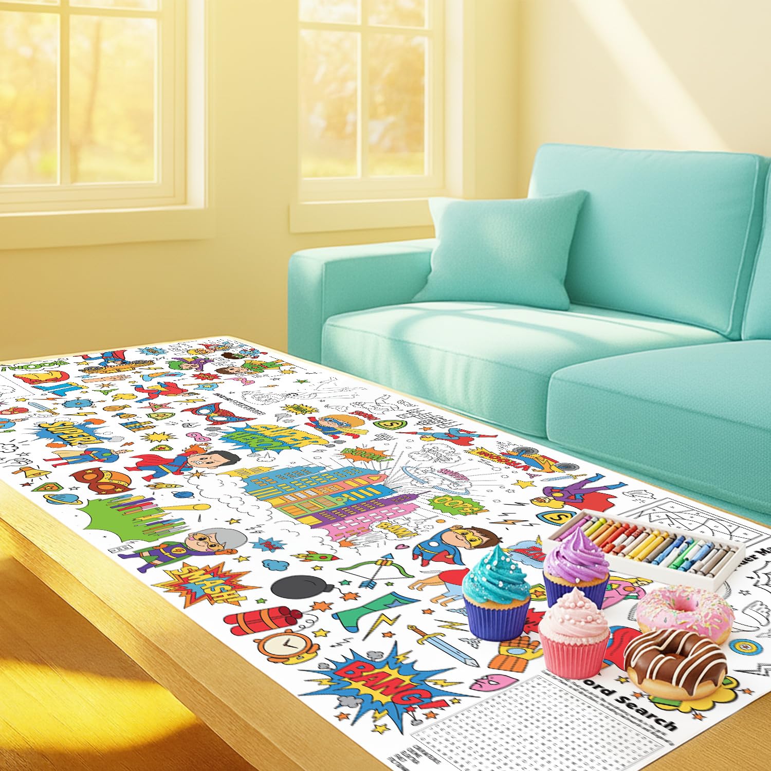 Thtags Superhelden-Mal-Tischdecke – Riesiges 76x183 cm Malposter für Partys