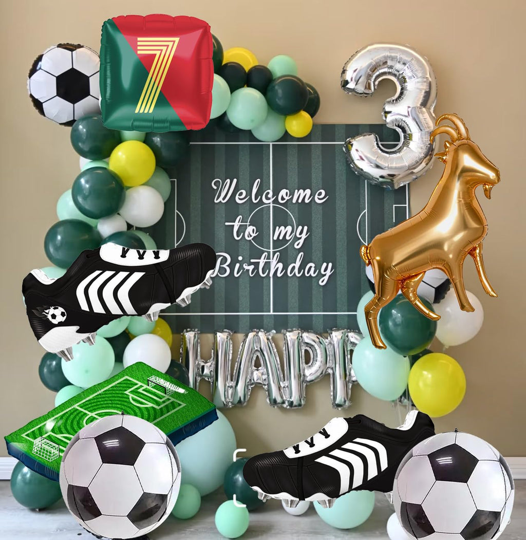 TiAaihion 4D Football Balloons Set | Soccer Field, Cleats, Jersey & GOAT Shapes – Red & Green