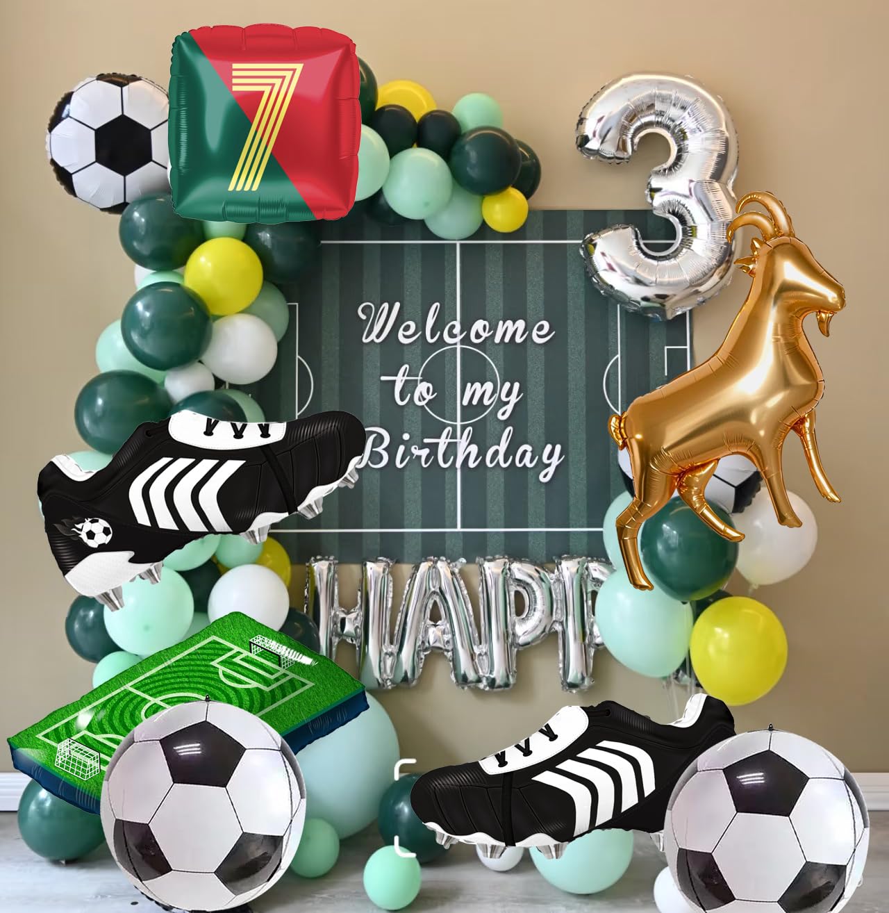 TiAaihion 4D Football Balloons Set | Soccer Field, Cleats, Jersey & GOAT Shapes – Red & Green