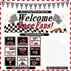 Tiamon Racing Car Party Decorations Set — 9 Signs, 2 Checkered Flags, Welcome Banner | Race Car Birthday Supplies
