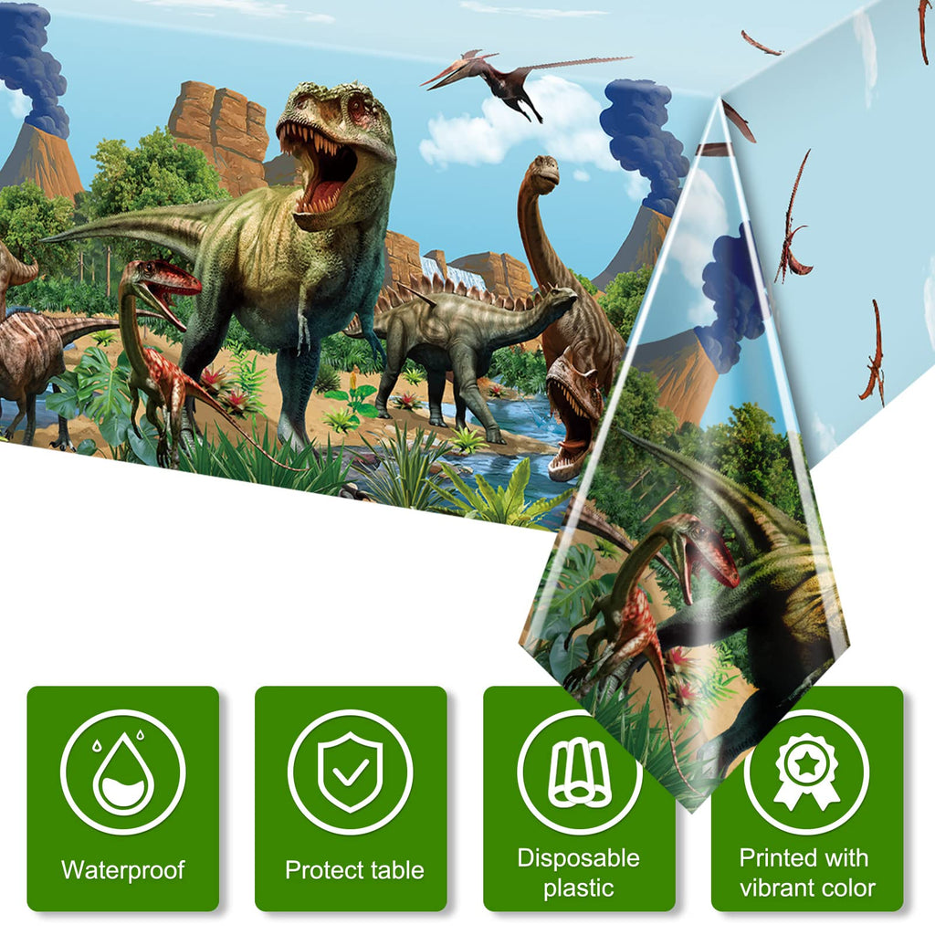 Tiamon 3 Pcs Dinosaur Tablecloths – 54x108 in Blue Waterproof Party Covers