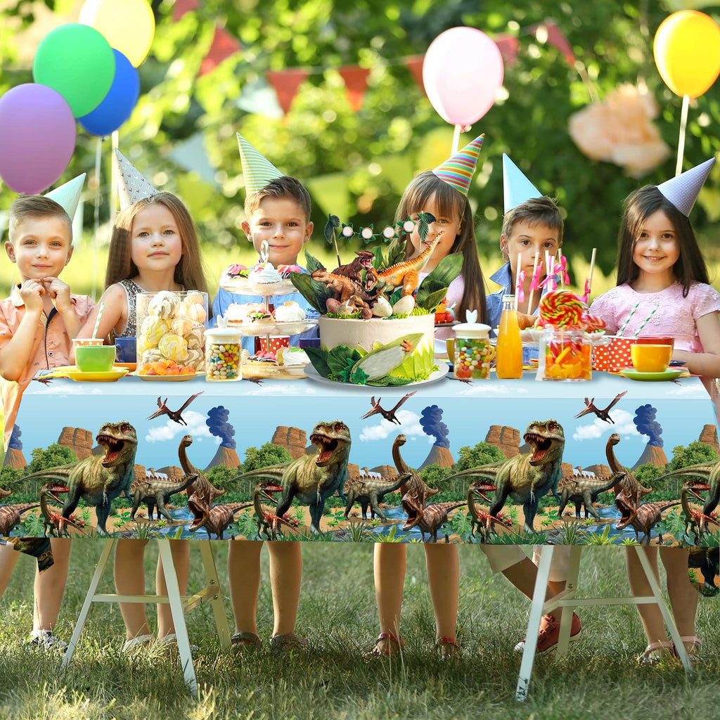 Tiamon 3 Pcs Dinosaur Tablecloths – 54x108 in Blue Waterproof Party Covers