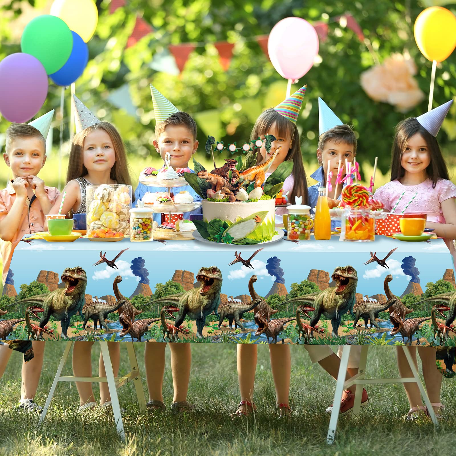 Tiamon 3 Pcs Dinosaur Tablecloths – 54x108 in Blue Waterproof Party Covers