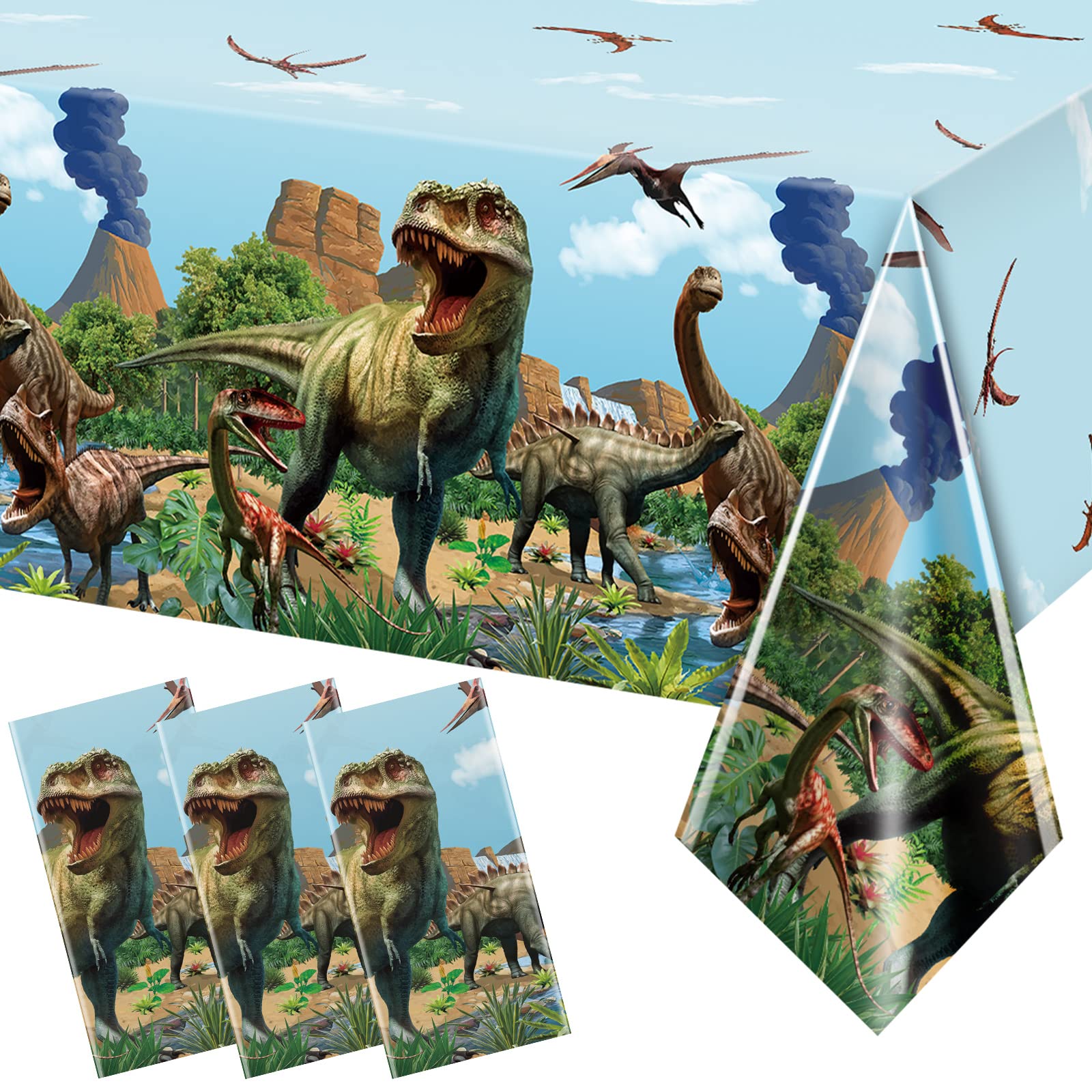 Tiamon 3 Pcs Dinosaur Tablecloths – 54x108 in Blue Waterproof Party Covers