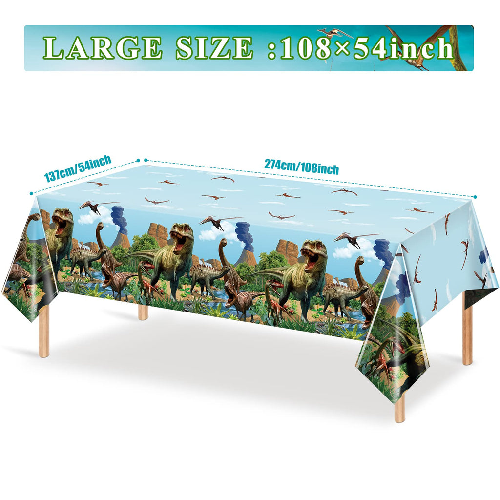 Tiamon 3 Pcs Dinosaur Tablecloths – 54x108 in Blue Waterproof Party Covers