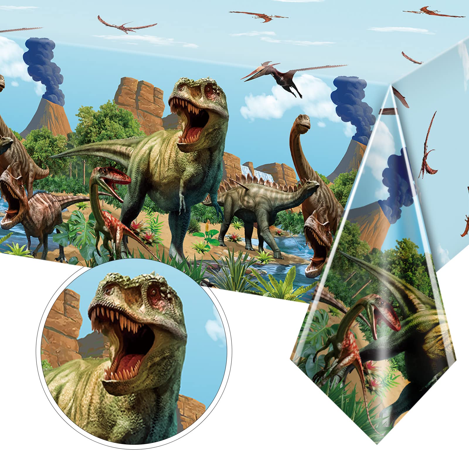 Tiamon 3 Pcs Dinosaur Tablecloths – 54x108 in Blue Waterproof Party Covers