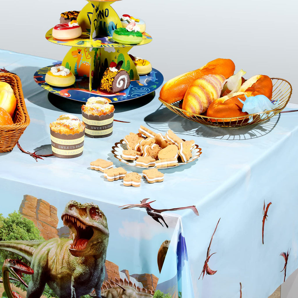 Tiamon 3 Pcs Dinosaur Tablecloths – 54x108 in Blue Waterproof Party Covers