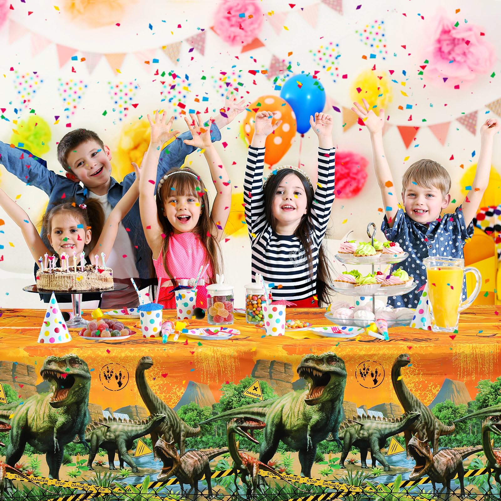 Tiamon 3 Pcs Dinosaur Tablecloths – 54x108 in Yellow