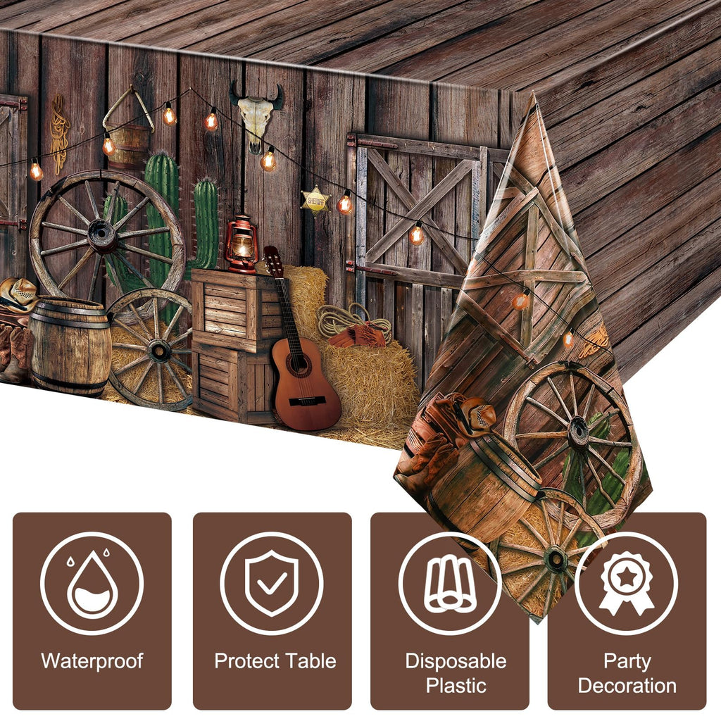 Tiamon 6 Pcs Western Cowboy Tablecloth – Waterproof Plastic Table Cover 54 x 108 in