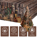 Tiamon 6 Pcs Western Cowboy Tablecloth – Waterproof Plastic Table Cover 54 x 108 in