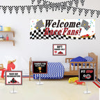 Tiamon Racing Car Party Decorations Set — 9 Signs, 2 Checkered Flags, Welcome Banner | Race Car Birthday Supplies