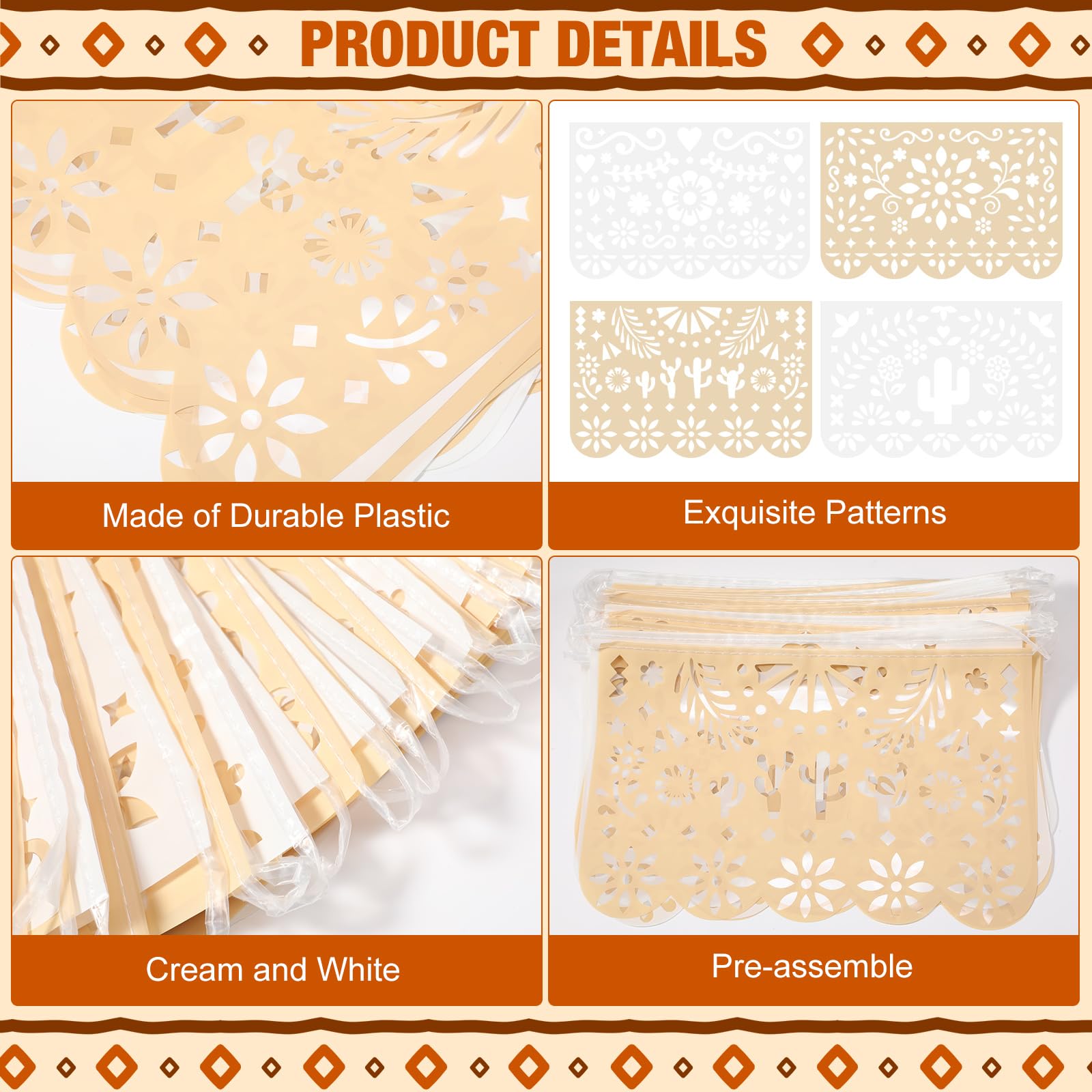 Tiamon 4 Pack Paper-Cut Banner Garland – Mexican Fiesta Decorations (Indoor/Outdoor)