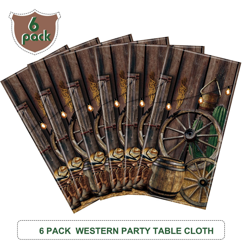 Tiamon 6 Pcs Western Cowboy Tablecloth – Waterproof Plastic Table Cover 54 x 108 in