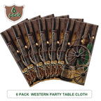 Tiamon 6 Pcs Western Cowboy Tablecloth – Waterproof Plastic Table Cover 54 x 108 in